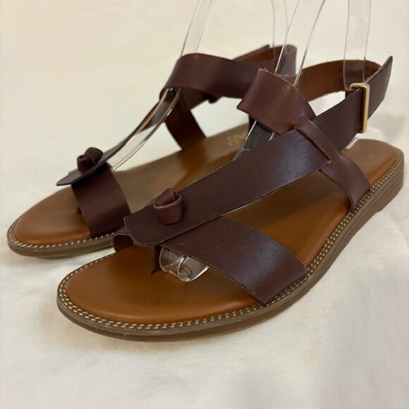 Franco Sarto Shoes - Franco Sarto Glenni Dark Brown Leather Strappy Thong Slingback Sandal Size 7M